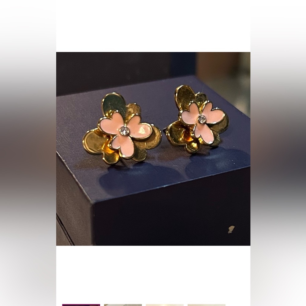 Kate Spade Gold and Pink Flower Earrings - Picture 2 of 5